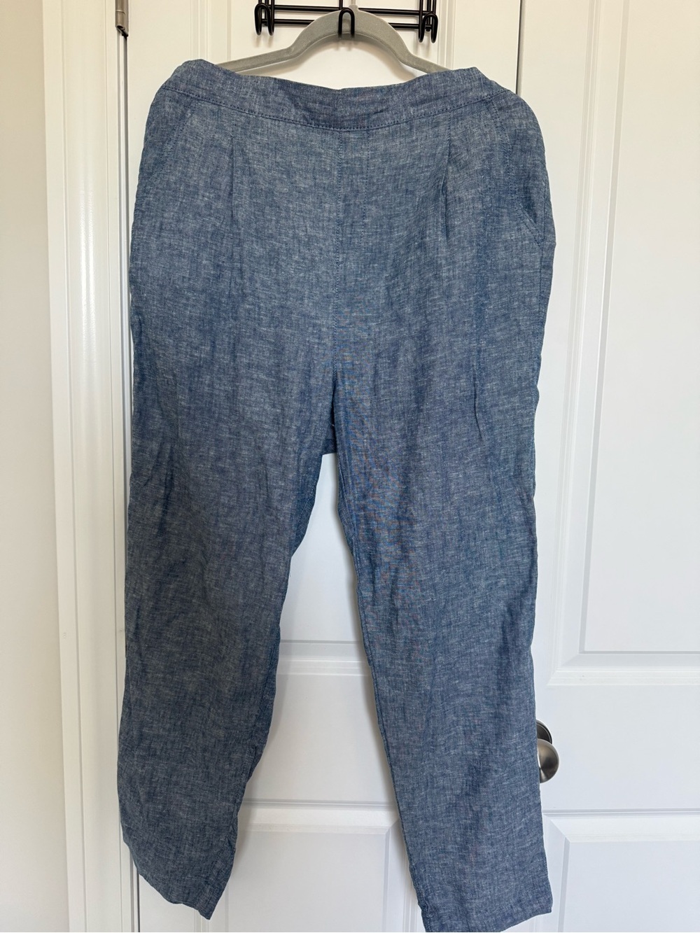 Women's Blue Linen-Blend Pull-On Chinos